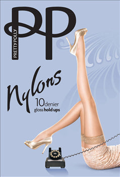 Pretty Polly Nylon Lace Top Hold Ups -2 PAIR PACK FREE UK DELIVERY - Holywood Superstore