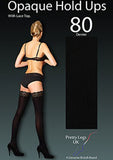 80 Denier Luxury Lace Top Opaque Hold Ups - 2 PAIR PACK-FREE UK DELIVERY - Holywood Superstore
