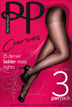Pretty Polly Curves Ladder Resist 15 Denier Tights - 3 Pair Pack - FREE UK Delivery - Holywood Superstore